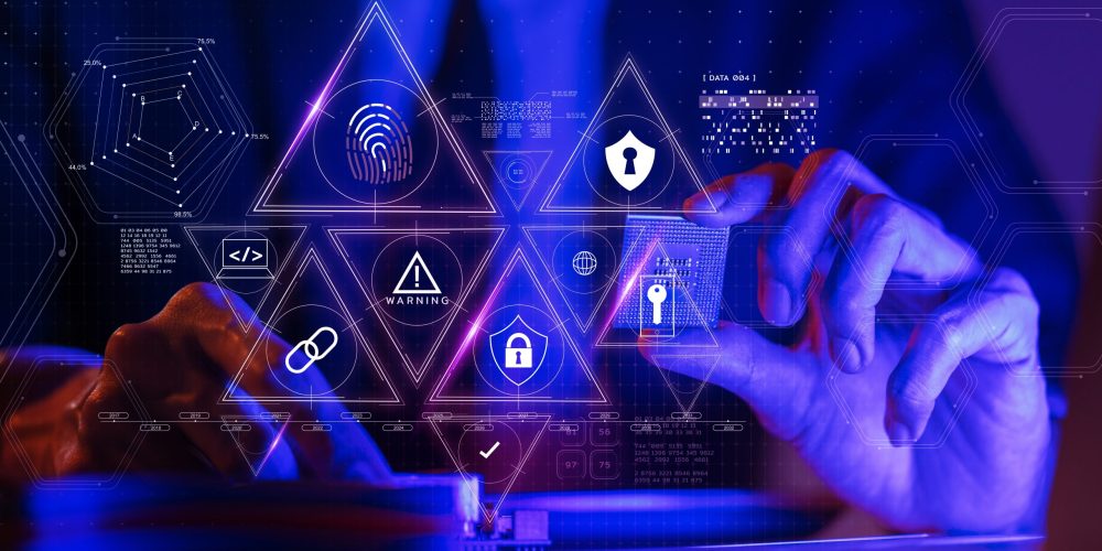 Cybersecurity cybercrime internet scam business, Cyber security platform privacy protection digital network technology computer virus attack defense, VPN identity privacy data hacking protection firewall